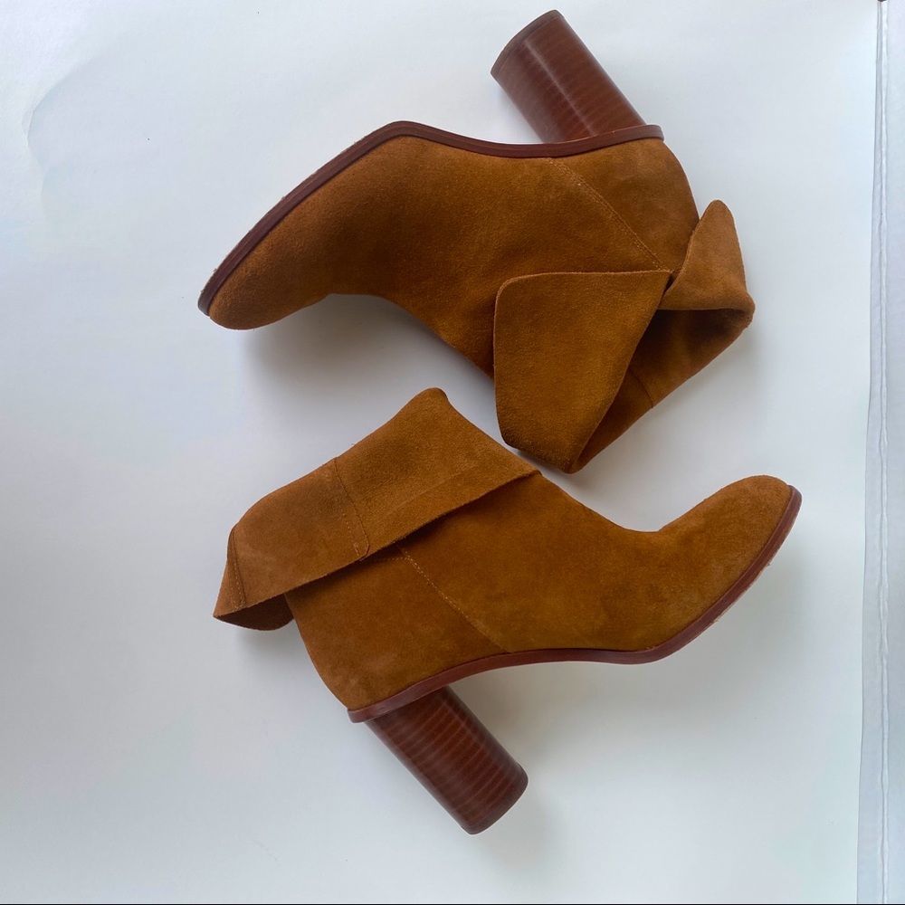 Pour La Victoire Camel Cognac Fold Over Top Booties Size 9 Block Heel - Picture 5 of 10